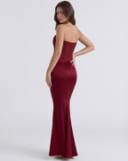 Boned Corset Crepe Maxi Dress – Cinched Waist Wedding Guest Formal Evening Gown