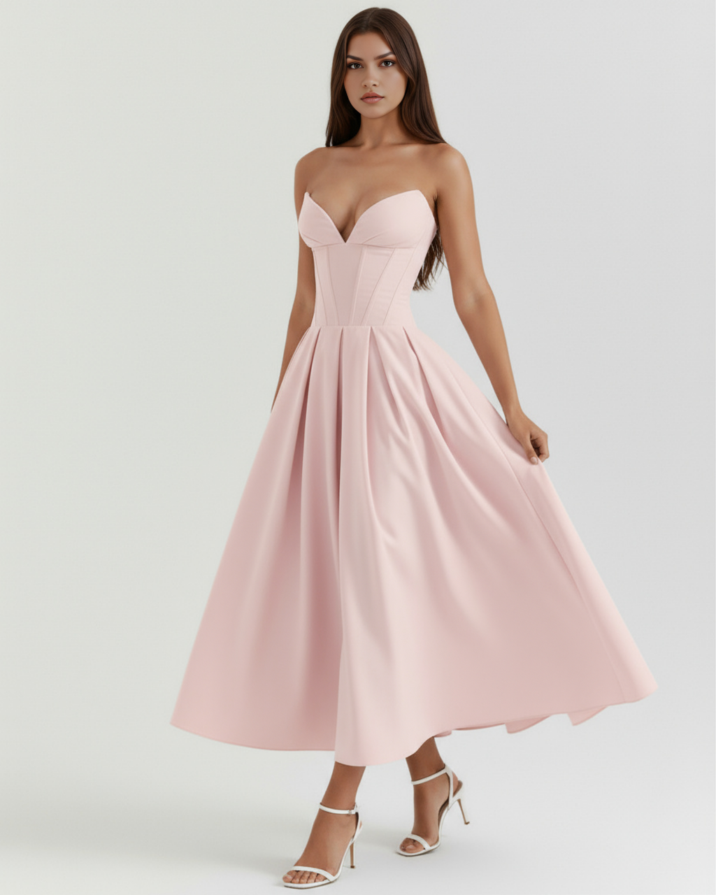 Pink Corseted Ball Gown with Voluminous Skirt – Wedding Guest Prom Formal Dress