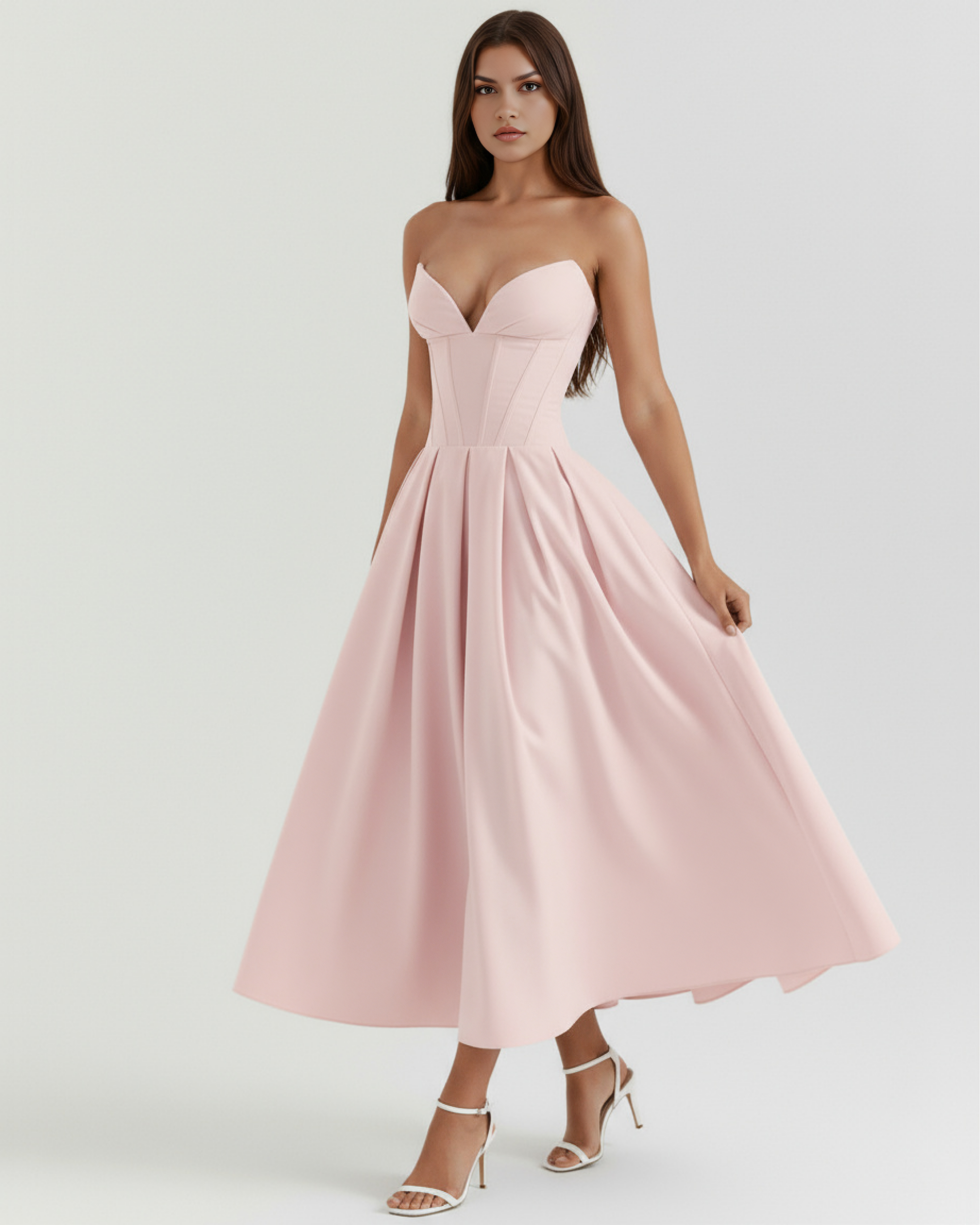 Pink Corseted Ball Gown with Voluminous Skirt – Wedding Guest Prom Formal Dress
