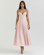 Pink Corseted Ball Gown with Voluminous Skirt – Wedding Guest Prom Formal Dress