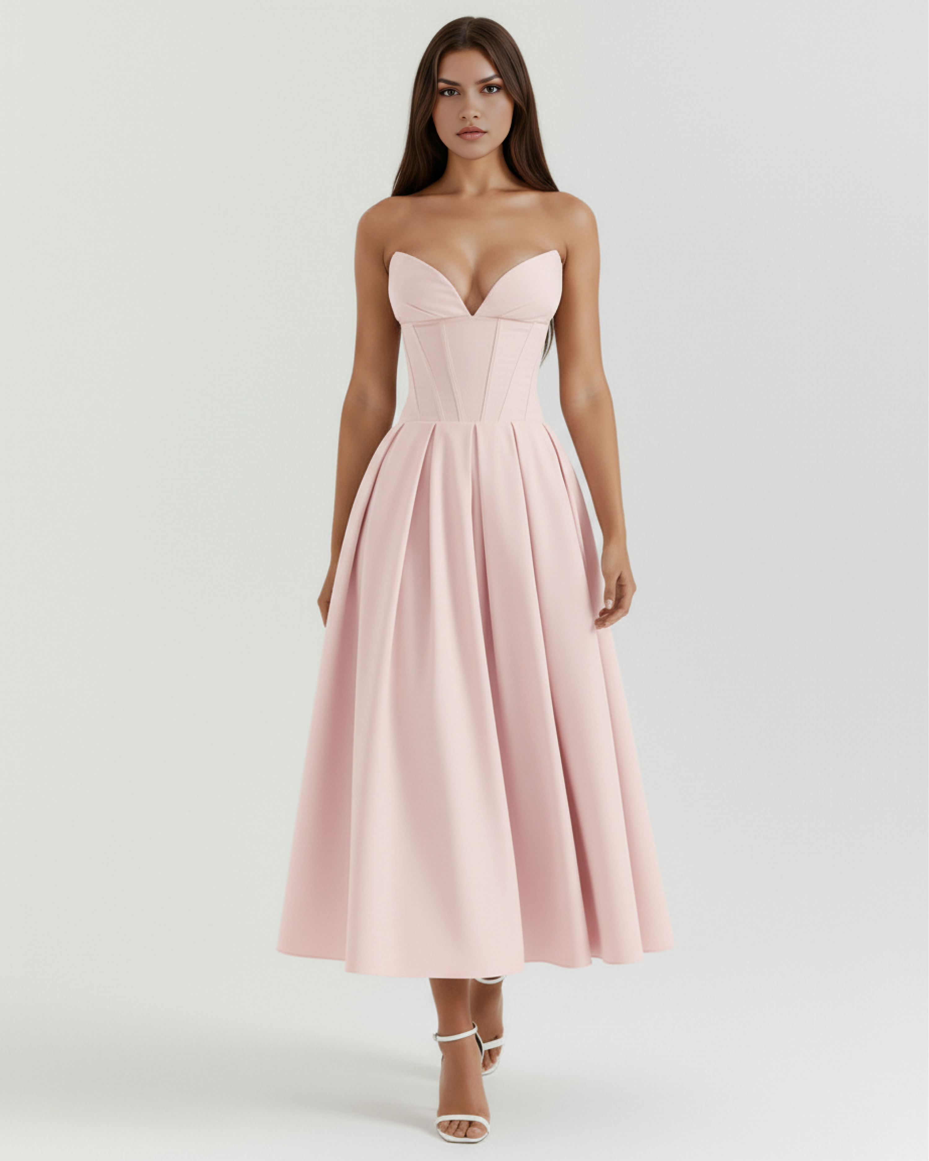 Pink Corseted Ball Gown with Voluminous Skirt – Wedding Guest Prom Formal Dress