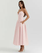 Pink Corseted Ball Gown with Voluminous Skirt – Wedding Guest Prom Formal Dress