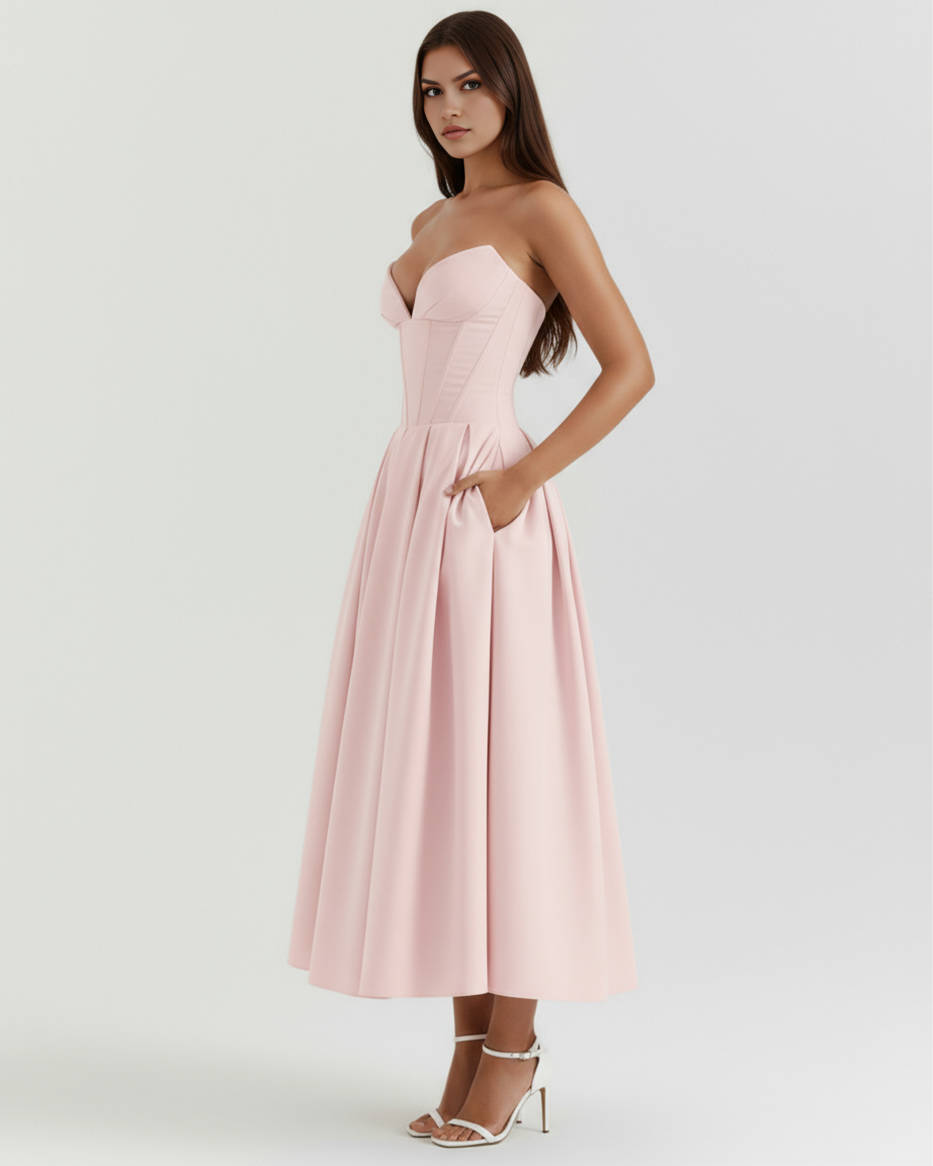 Pink Corseted Ball Gown with Voluminous Skirt – Wedding Guest Prom Formal Dress