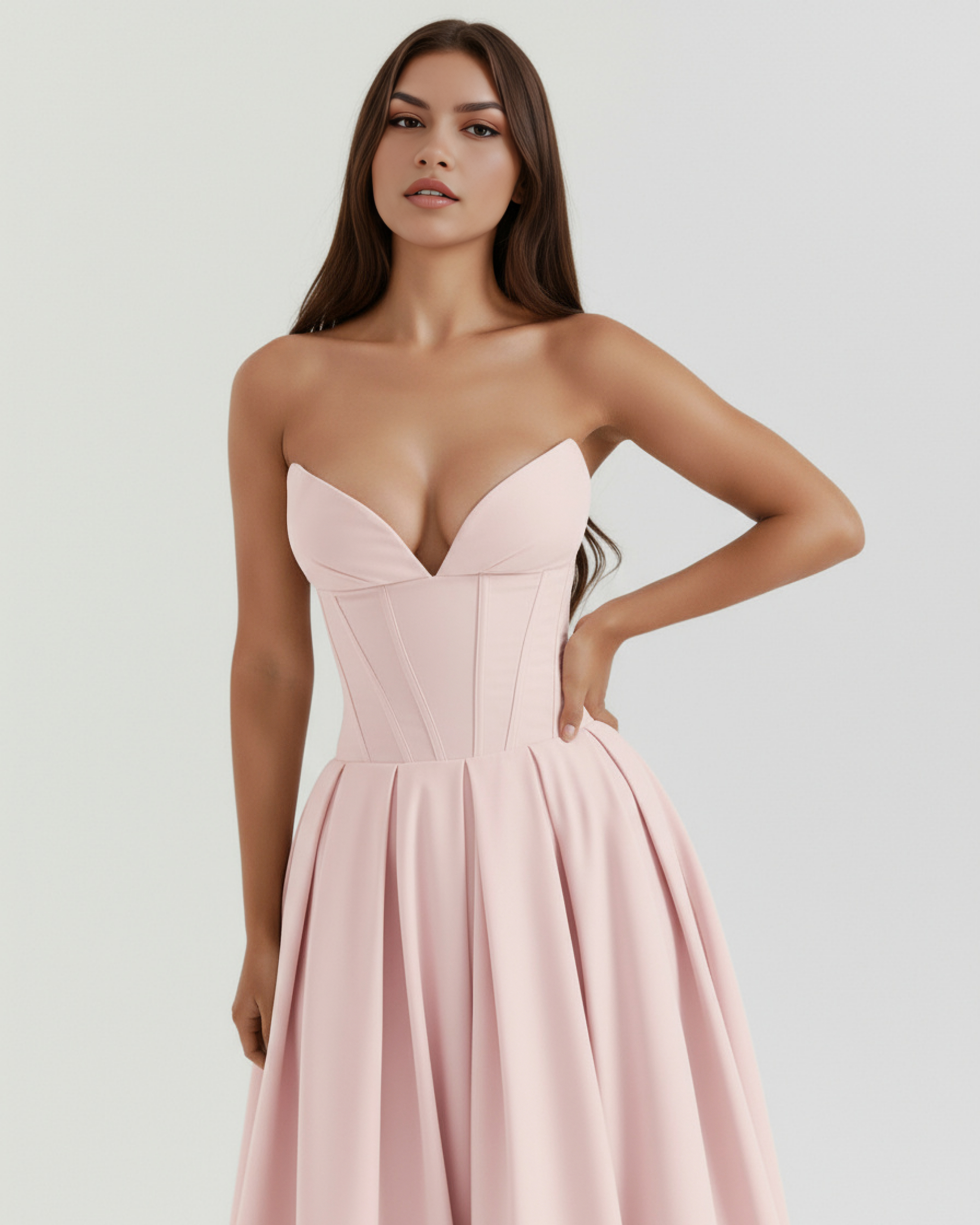 Pink Corseted Ball Gown with Voluminous Skirt – Wedding Guest Prom Formal Dress