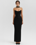 Mesh Corset Maxi Skirt & Scarf Three-Piece Set – Elegant Wedding Guest Outfit