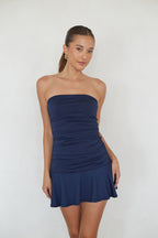 Strapless Ruched Bodycon Ruffle Hem Mini Dress – Chic Bridesmaid Wedding Guest Party Outfit