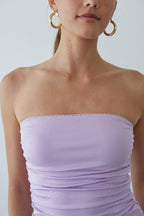 Strapless Ruched Bodycon Ruffle Hem Mini Dress – Chic Bridesmaid Wedding Guest Party Outfit