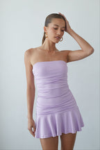 Strapless Ruched Bodycon Ruffle Hem Mini Dress – Chic Bridesmaid Wedding Guest Party Outfit