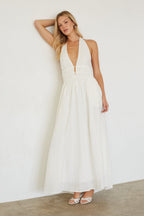Linen Halter Maxi Dress – Summer Wedding Guest Gown & Casual Formal Dress