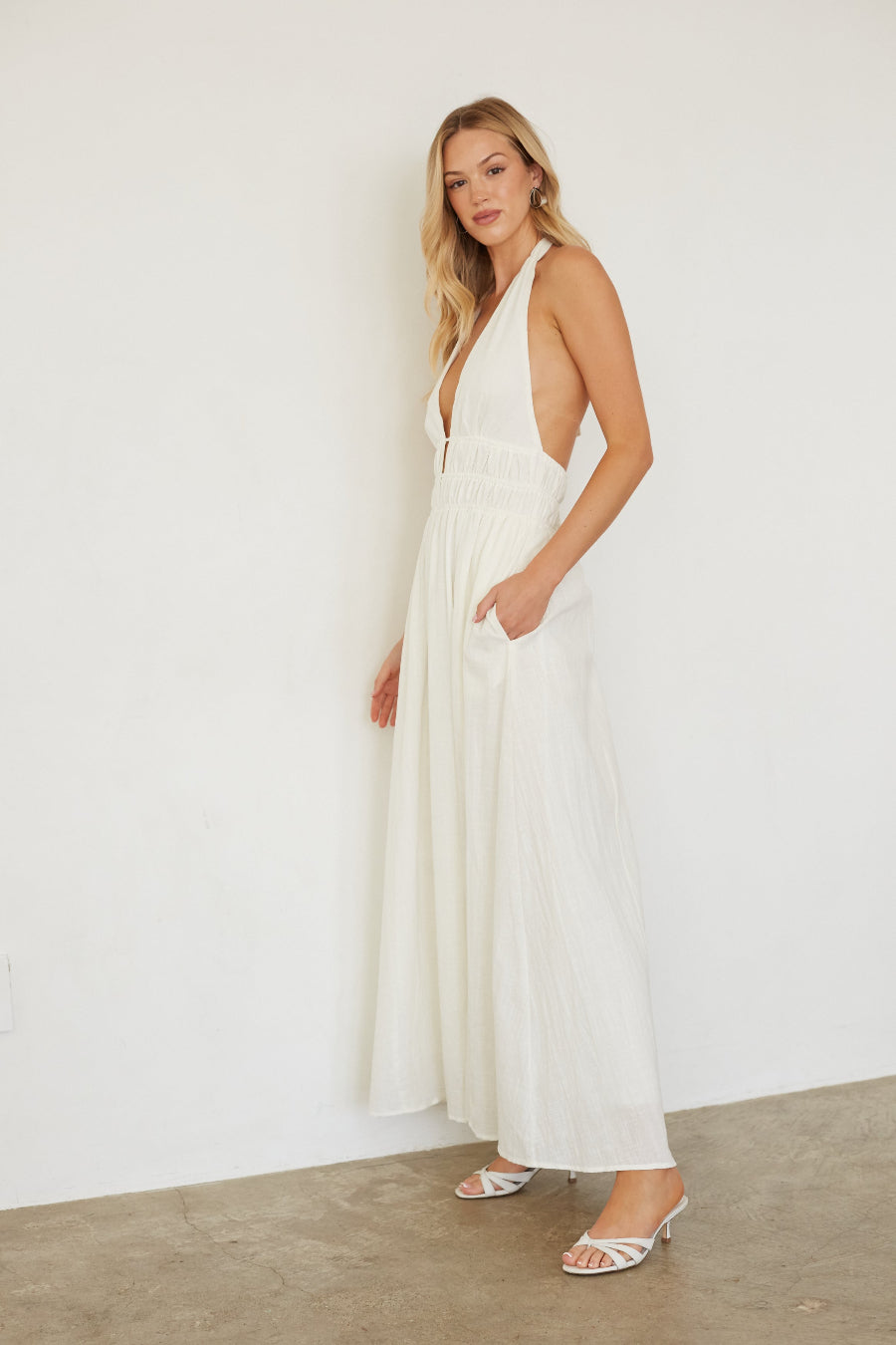 Linen Halter Maxi Dress – Summer Wedding Guest Gown & Casual Formal Dress