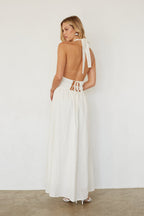Linen Halter Maxi Dress – Summer Wedding Guest Gown & Casual Formal Dress