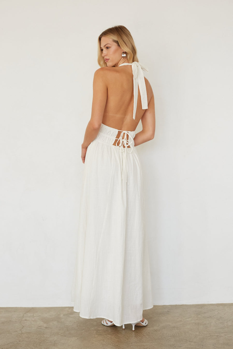 Linen Halter Maxi Dress – Summer Wedding Guest Gown & Casual Formal Dress
