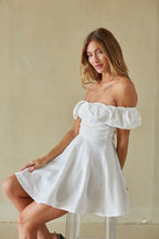 Ava Fit and Flare Mini Dress – Flirty Pink & White Graduation Party Dress