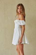 Ava Fit and Flare Mini Dress – Flirty Pink & White Graduation Party Dress