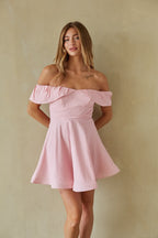 Ava Fit and Flare Mini Dress – Flirty Pink & White Graduation Party Dress
