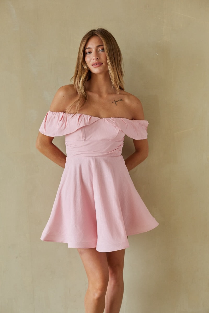 Ava Fit and Flare Mini Dress – Flirty Pink & White Graduation Party Dress