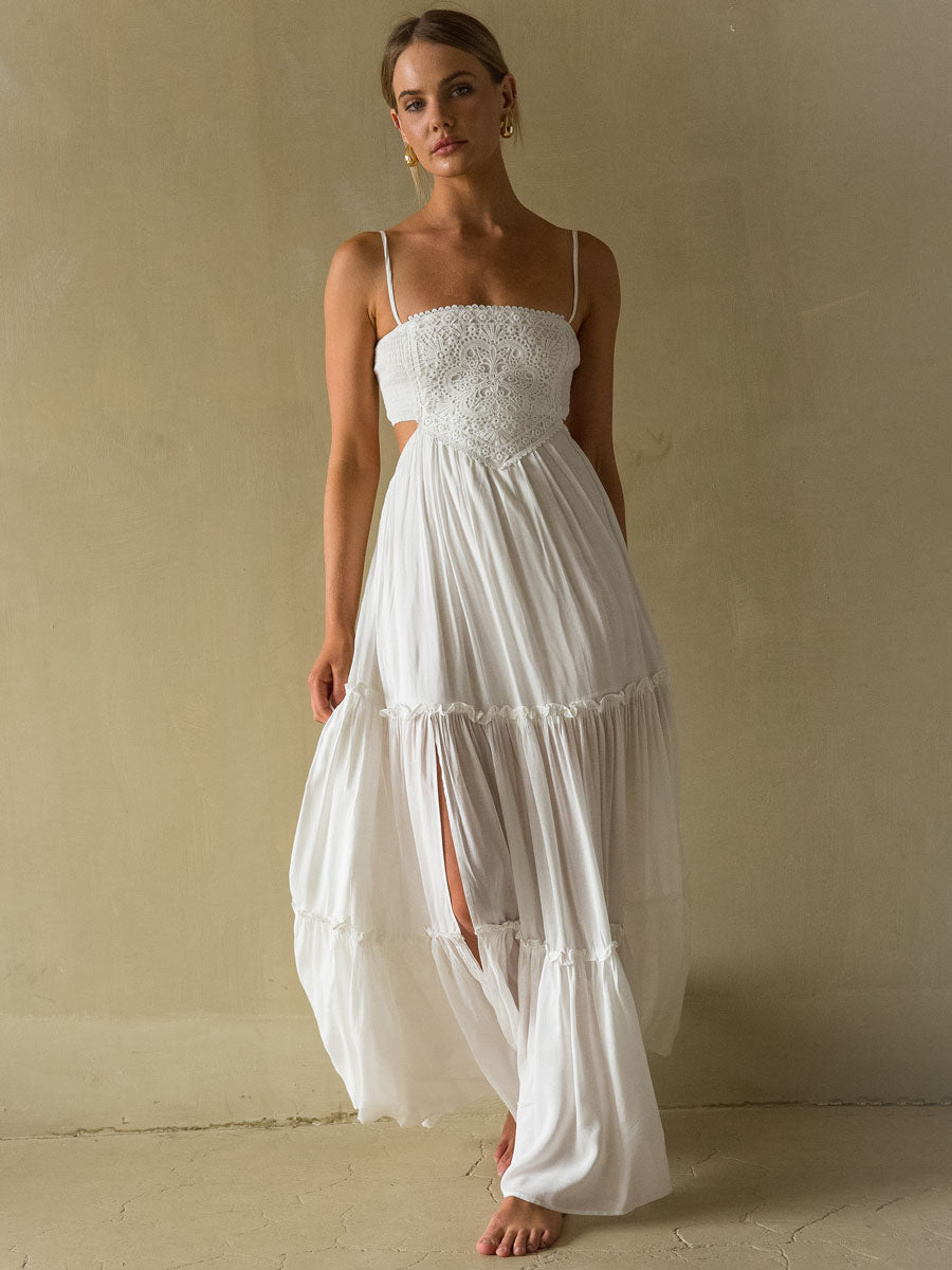 Lace Cutout Maxi Dress – Boho Wedding Guest Gown & Open Back Dress