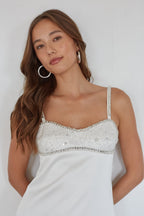 Rhinestone Sequin Embellished A-Line Spaghetti Strap Mini Dress – Glamorous Bridesmaid Wedding Guest Outfit