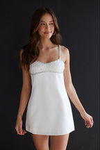 Rhinestone Sequin Embellished A-Line Spaghetti Strap Mini Dress – Glamorous Bridesmaid Wedding Guest Outfit