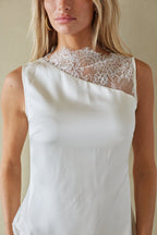 Satin Lace Contrast Asymmetric Fit & Flare Mini Dress – Chic Bridesmaid Wedding Guest Outfit
