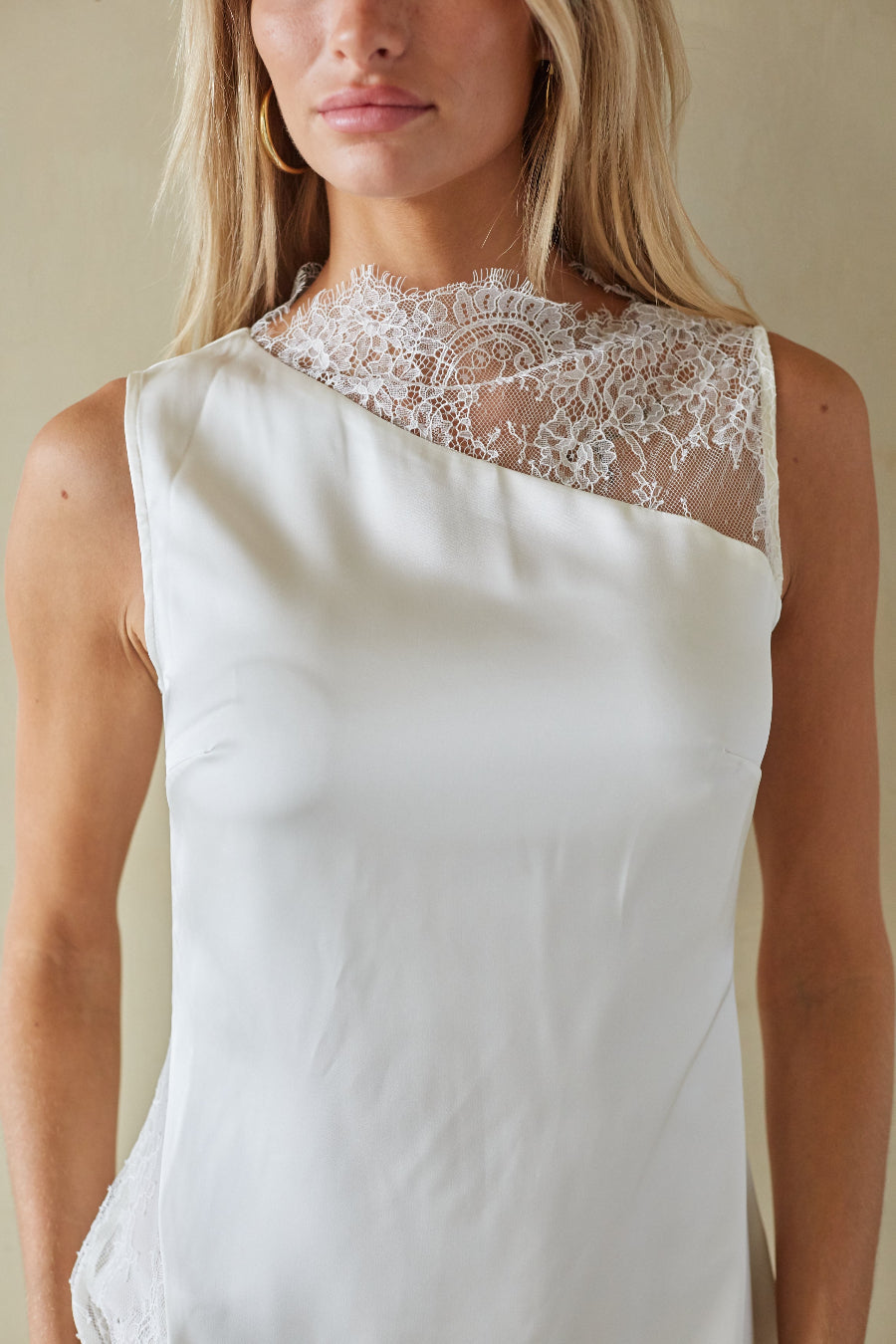 Satin Lace Contrast Asymmetric Fit & Flare Mini Dress – Chic Bridesmaid Wedding Guest Outfit