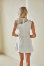 Satin Lace Contrast Asymmetric Fit & Flare Mini Dress – Chic Bridesmaid Wedding Guest Outfit