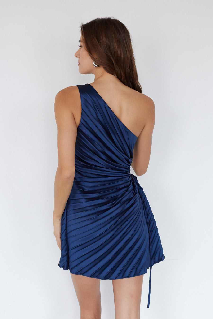 One Shoulder Plisse Mini Dress – Graduation Dress & Satin Party Gown