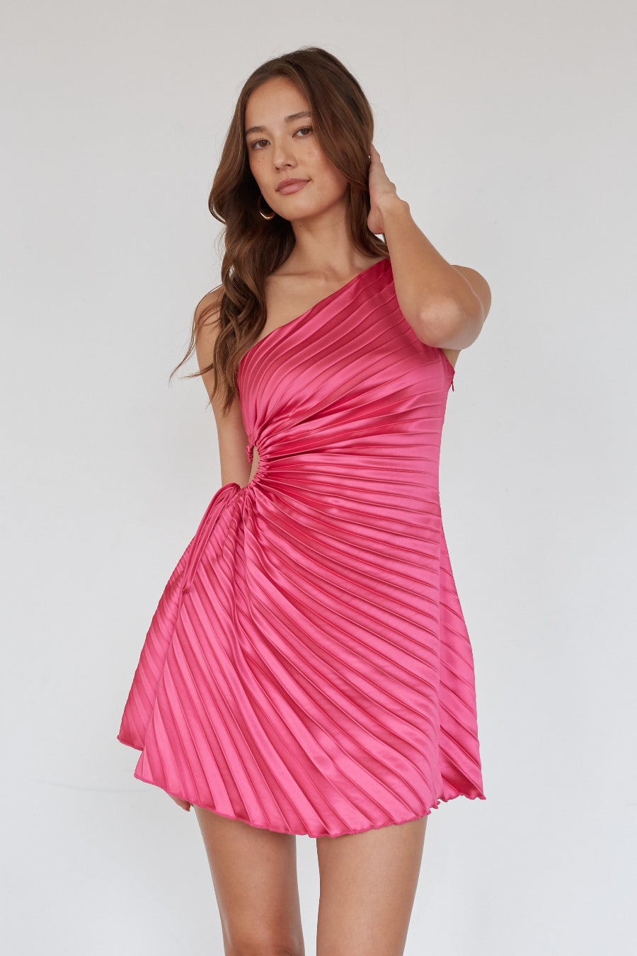 One Shoulder Plisse Mini Dress – Graduation Dress & Satin Party Gown