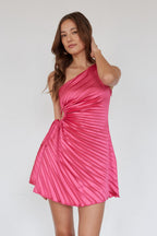 One Shoulder Plisse Mini Dress – Graduation Dress & Satin Party Gown