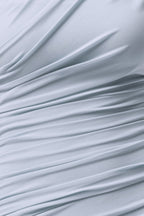 Powder Blue Asymmetric Ruched Maxi Dress – Elegant Wedding Guest Evening Gown