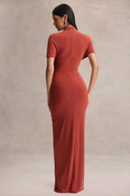 Rust High Neck Wrap Detail Maxi Dress – Glamorous Wedding Guest Evening Gown