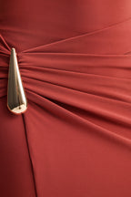 Rust High Neck Wrap Detail Maxi Dress – Glamorous Wedding Guest Evening Gown