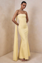 Lemon Bandeau Embellished Scarf Maxi Dress – Elegant Wedding Guest Evening Gown