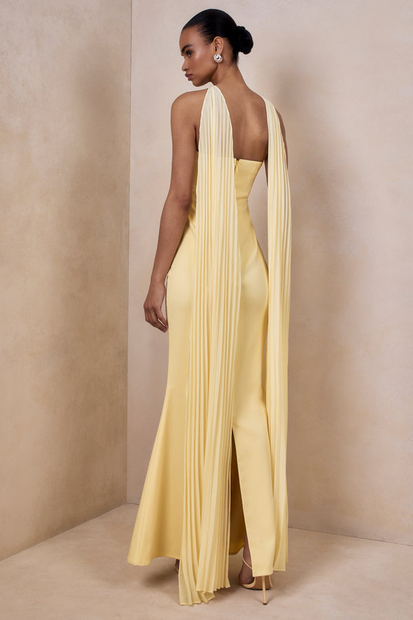 Lemon Bandeau Embellished Scarf Maxi Dress – Elegant Wedding Guest Evening Gown