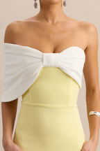 Lemon White Bow Bardot Maxi Dress – Elegant Wedding Guest Evening Gown