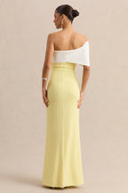 Lemon White Bow Bardot Maxi Dress – Elegant Wedding Guest Evening Gown