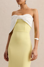 Lemon White Bow Bardot Maxi Dress – Elegant Wedding Guest Evening Gown