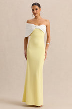 Lemon White Bow Bardot Maxi Dress – Elegant Wedding Guest Evening Gown