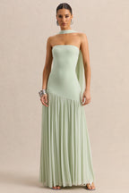 Bambi | Minzfarbenes Bandeau-Maxikleid mit Schaldetail