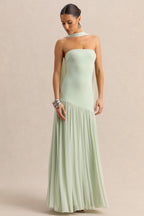 Bambi | Minzfarbenes Bandeau-Maxikleid mit Schaldetail