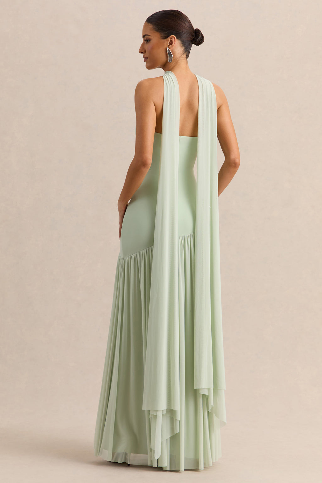 Bambi | Minzfarbenes Bandeau-Maxikleid mit Schaldetail