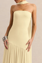 Lemon Bandeau Scarf Detail Maxi Dress – Elegant Wedding Guest Evening Gown