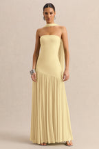 Lemon Bandeau Scarf Detail Maxi Dress – Elegant Wedding Guest Evening Gown