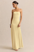 Lemon Bandeau Scarf Detail Maxi Dress – Elegant Wedding Guest Evening Gown