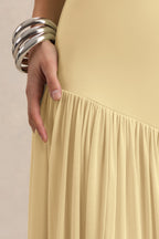 Lemon Bandeau Scarf Detail Maxi Dress – Elegant Wedding Guest Evening Gown