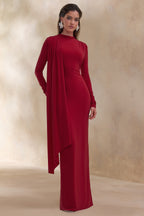 Red High Neck Sash Detail Maxi Dress – Elegant Wedding Guest Evening Gown