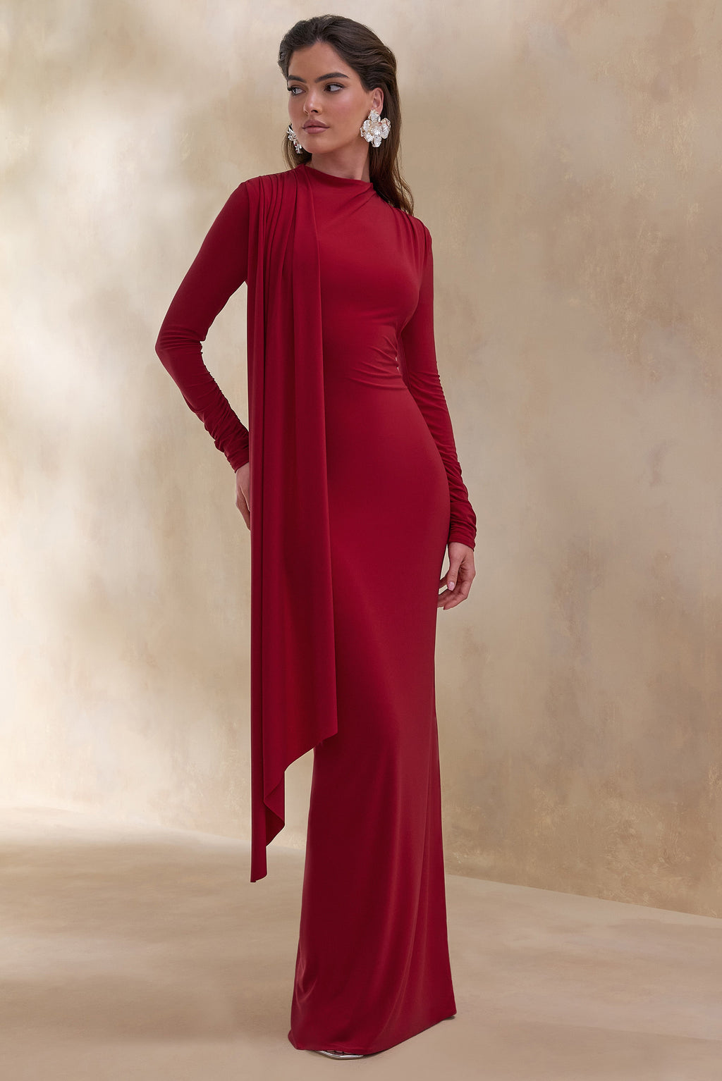Red High Neck Sash Detail Maxi Dress – Elegant Wedding Guest Evening Gown