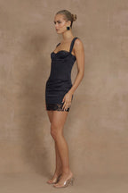 Satin Polka Dot Sweetheart Underwired Lace Trim Bodycon Mini Dress – Glamorous Bridesmaid Wedding Guest Outfit