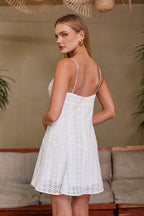 White Cotton Eyelet Tie Front Fit & Flare Mini Dress – Chic Bridesmaid Wedding Guest Outfit