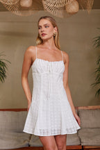 White Cotton Eyelet Tie Front Fit & Flare Mini Dress – Chic Bridesmaid Wedding Guest Outfit